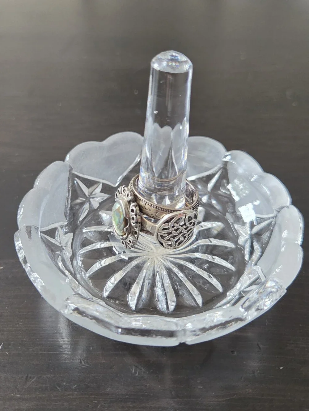 Vintage Crystal Hearts Ring Holder